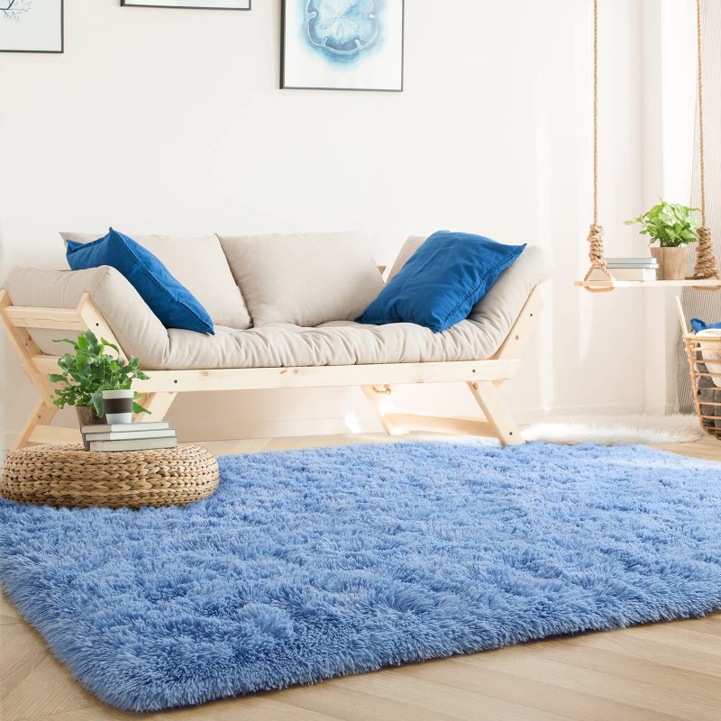 Keeko Fluffy Bedroom Rug  3x5 Washable Area Rug Shag Fuzzy Faux Fur Rug Modern Rugs for Bedroom Entryway Shaggy Non Shedding Indoor Bedside Rug Small Carpet for Kids Girls Room Home Decor Blue - Image 4