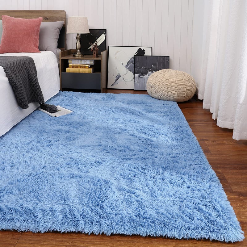 Keeko Fluffy Bedroom Rug  3x5 Washable Area Rug Shag Fuzzy Faux Fur Rug Modern Rugs for Bedroom Entryway Shaggy Non Shedding Indoor Bedside Rug Small Carpet for Kids Girls Room Home Decor Blue - Image 2
