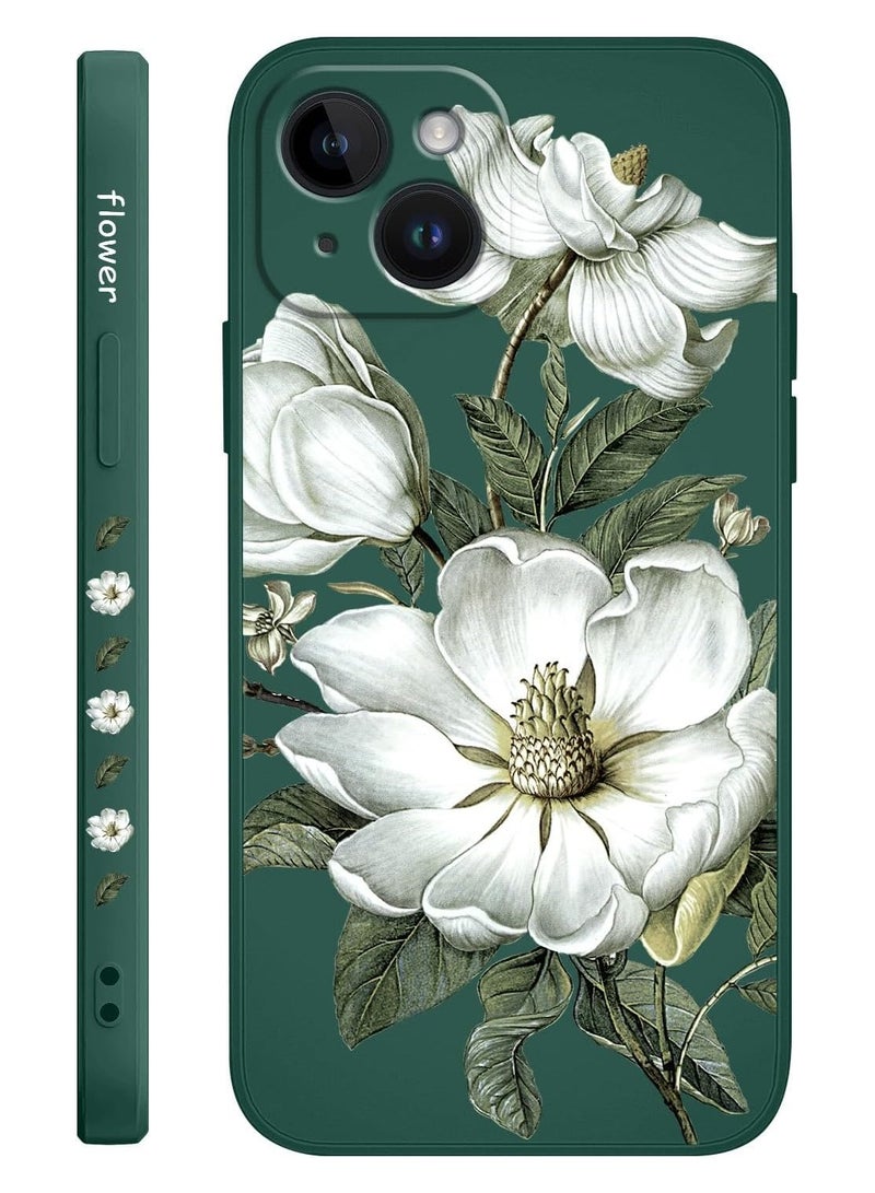 for iPhone 14 Plus Case Flower Creativity Pattern Design Soft Silicone Slim Shockproof Phone Cover for iPhone 14 Plus, 6.7 inch-Cotton Green - Image 1