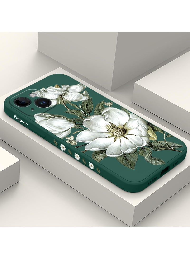 for iPhone 14 Plus Case Flower Creativity Pattern Design Soft Silicone Slim Shockproof Phone Cover for iPhone 14 Plus, 6.7 inch-Cotton Green - Image 2