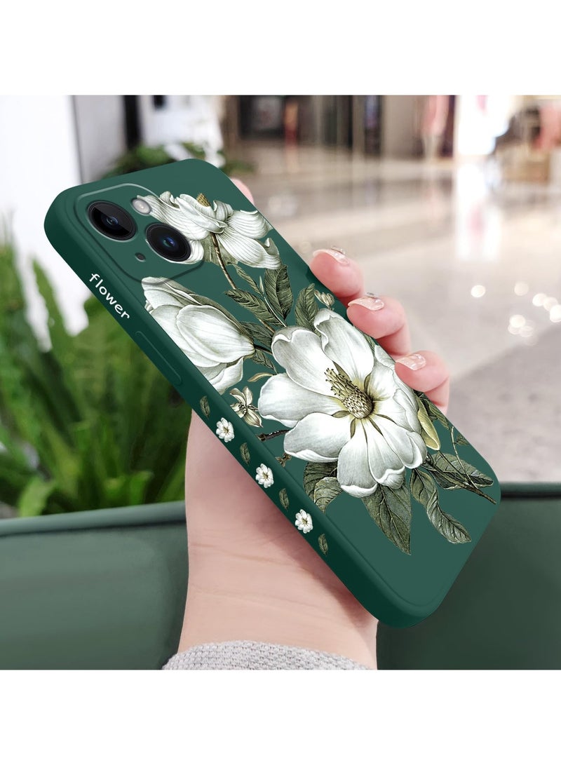 for iPhone 14 Plus Case Flower Creativity Pattern Design Soft Silicone Slim Shockproof Phone Cover for iPhone 14 Plus, 6.7 inch-Cotton Green - Image 3