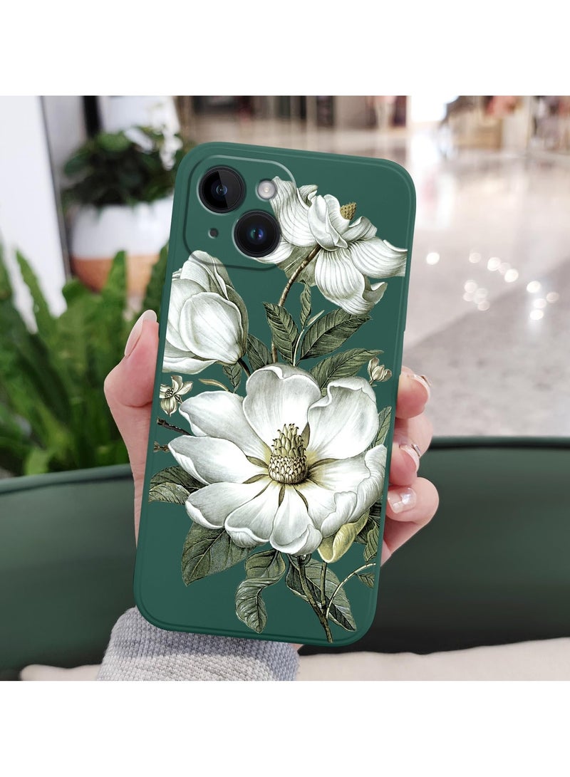 for iPhone 14 Plus Case Flower Creativity Pattern Design Soft Silicone Slim Shockproof Phone Cover for iPhone 14 Plus, 6.7 inch-Cotton Green - Image 4