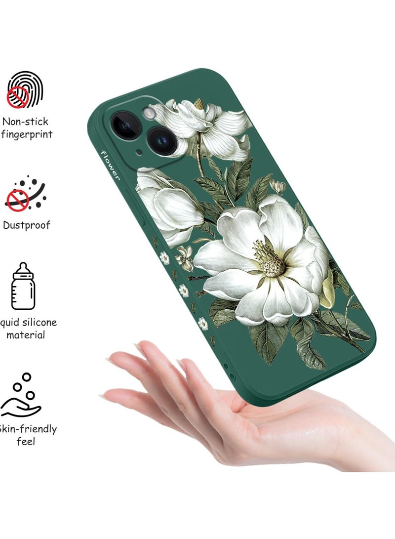for iPhone 14 Plus Case Flower Creativity Pattern Design Soft Silicone Slim Shockproof Phone Cover for iPhone 14 Plus, 6.7 inch-Cotton Green - Image 5