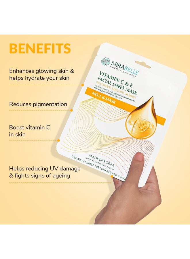 Mirabelle Vitamin C & E Korean Face Sheet Mask For Glowing Skin (Pack of 2) - Image 3