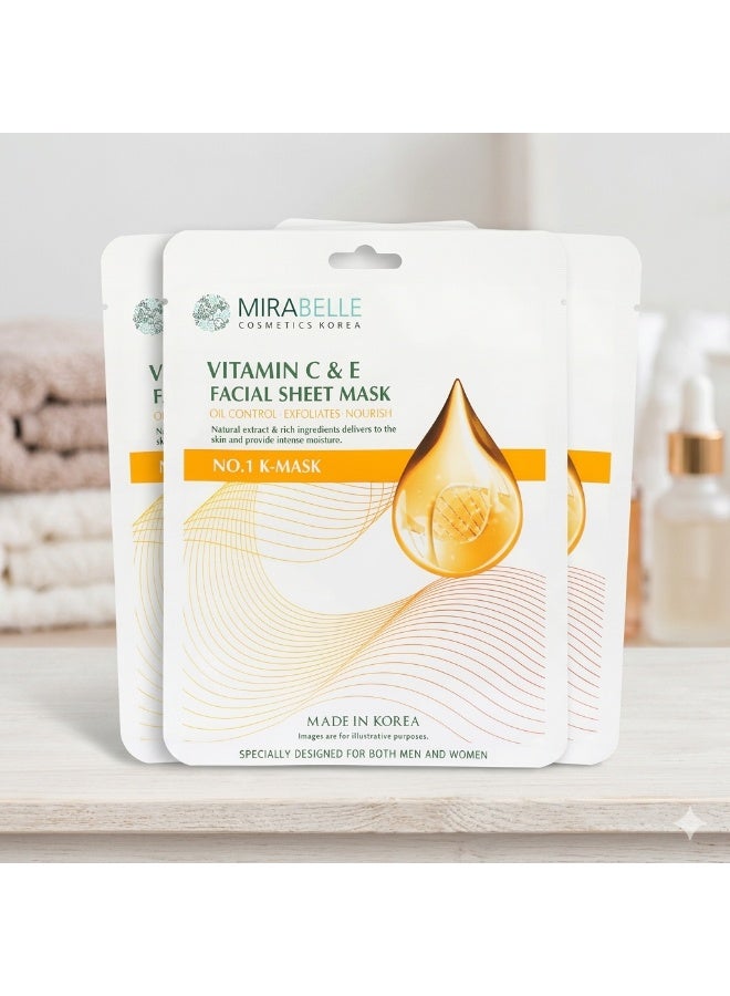 Mirabelle Vitamin C & E Korean Face Sheet Mask For Glowing Skin (Pack of 2) - Image 1