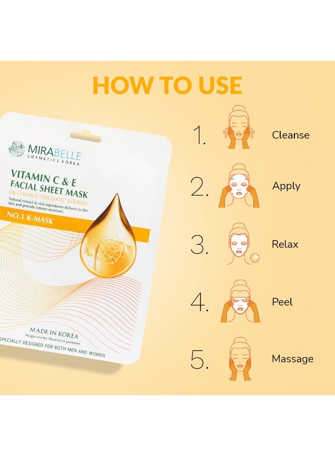 Mirabelle Vitamin C & E Korean Face Sheet Mask For Glowing Skin (Pack of 2) - Image 4