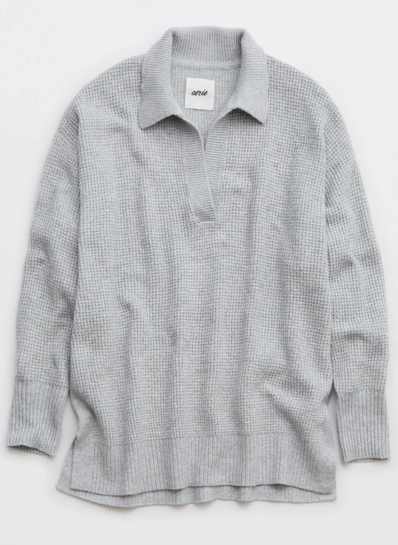 Aerie Cozyup Waffle Polo Sweater