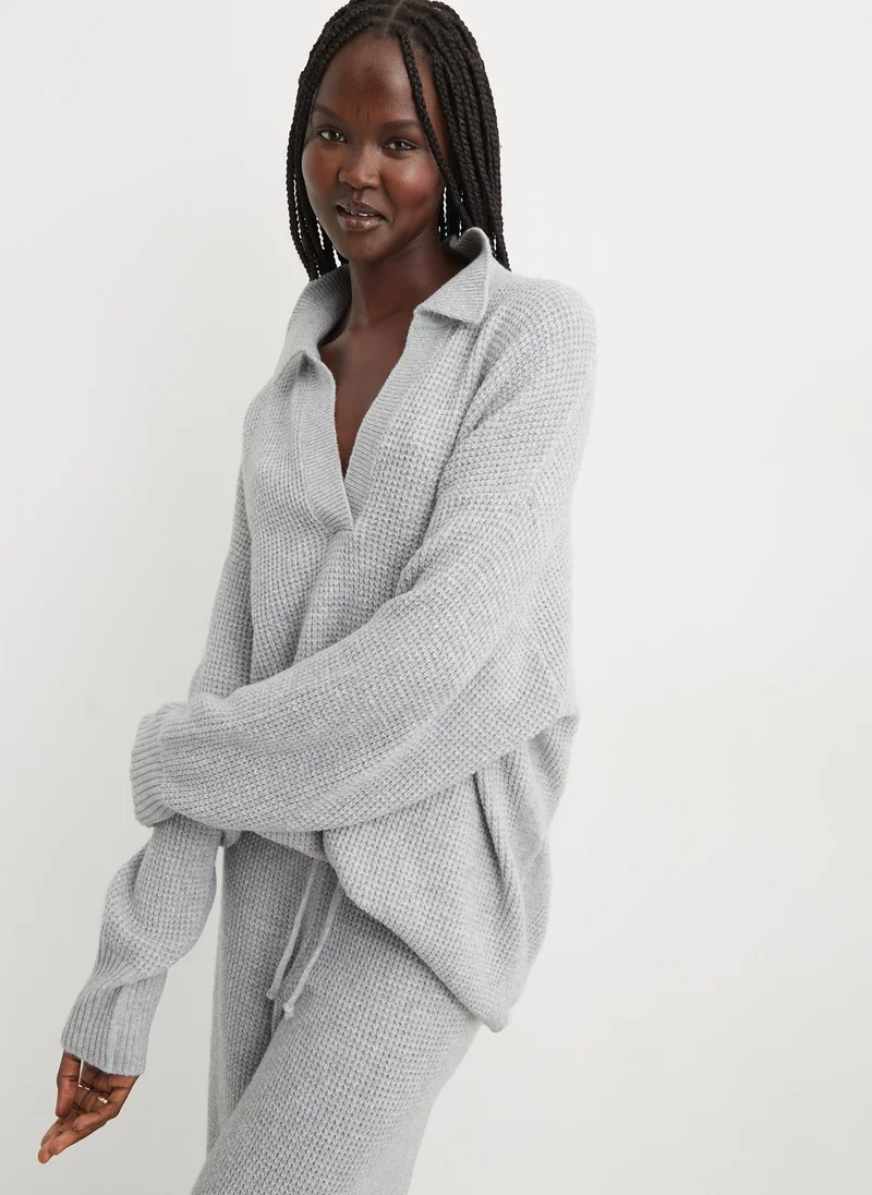 Aerie Cozyup Waffle Polo Sweater