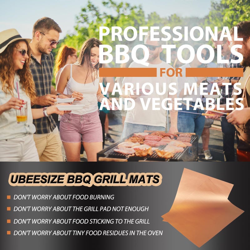 UBeesize Copper Grill Mats for Outdoor Grill â€“ 6 Pack Heavy-Duty, Non-Stick BBQ Grilling Mat & Baking Mats, Reusable, Easy-Clean for Gas, Charcoal, Electric Grills (15.75 x 13 Inch) - Image 3