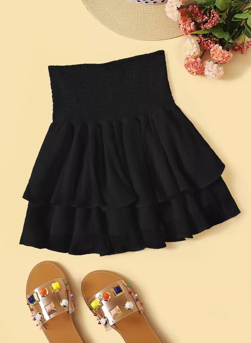 Smocked High-Rise Flounce Mini Skirt  - Image 1