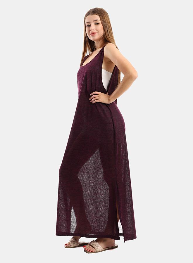 kady Jamila Women Round Collar Cover UP With Side SlitsWomen ,purple-XL - Image 2