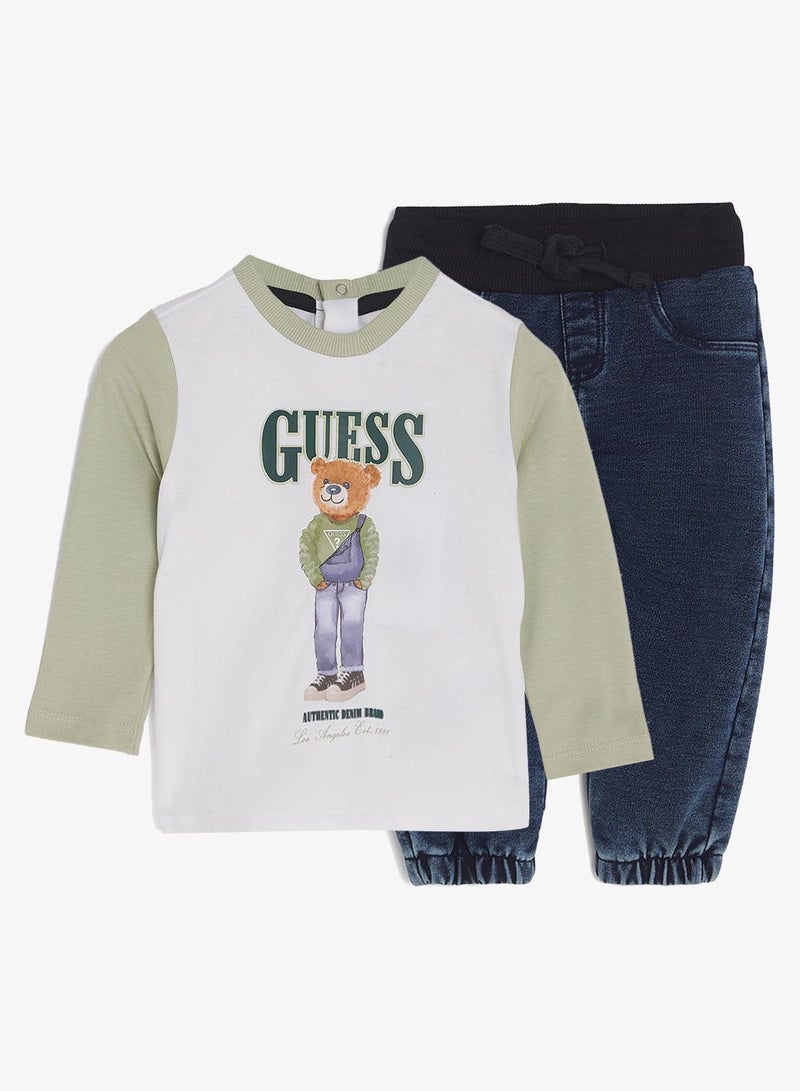 GUESS Infant Crew Neck T-Shirt And Denim Pants Set - Image 2