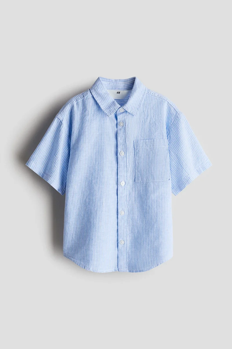 اتش اند ام قميص بأكمام قصيرة من مزيج الكتان