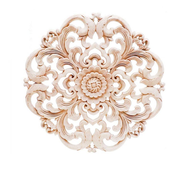 Beoot Wooden Carved Onlay Appliques Wood Carving Decal Unpainted Furniture Bed Door Cabinet Decor 20x20cm787x787inch