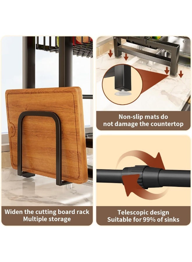 بلومنغ تايم رف تجفيف الأطباق متعدد الوظائف أحادي الطبقة ، رف تخزين أدوات المائدة ، رف تصريف الأطباق مع حامل لوح التقطيع وسلة عيدان الطعام ، تصميم قابل للتوسيع ، يناسب معظم الأحواض ، رف تخزين فوق الحوض ، منظم مطبخ - Image 2