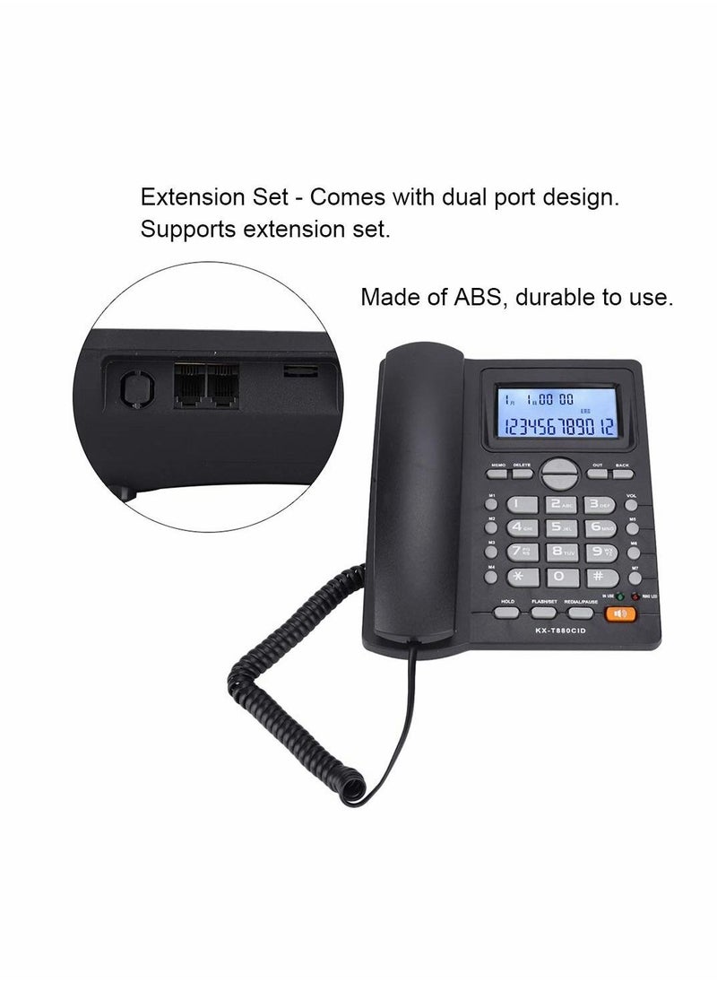 KASTWAVE - Corded Phone, Dual-port Extension Set Corded Telephone with Caller ID Display and Speaker Phone Large Buttons Landline Phone for Office Business LCD Contrast Adjustable Backlight Display (black) - Image 1