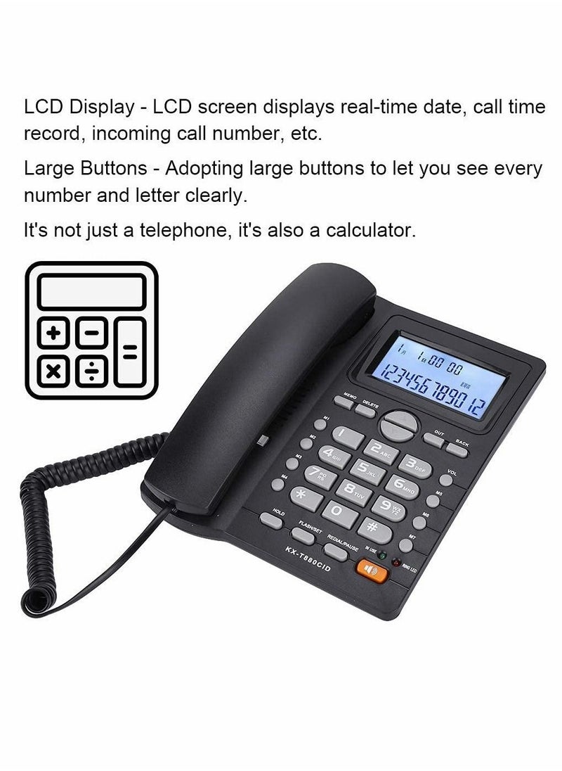 KASTWAVE - Corded Phone, Dual-port Extension Set Corded Telephone with Caller ID Display and Speaker Phone Large Buttons Landline Phone for Office Business LCD Contrast Adjustable Backlight Display (black) - Image 1