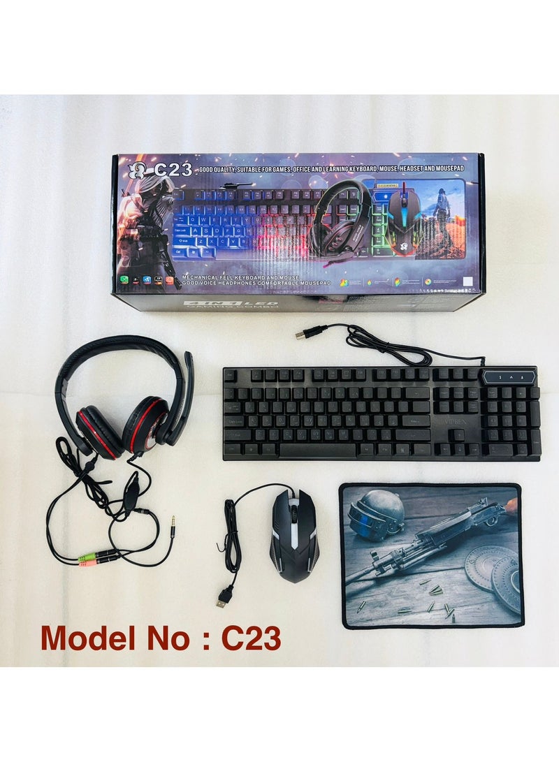 Generic Gaming Combo Set (Keyboard + Mouse + Headset + Mouse Pad) Model No: C23  - Image 1