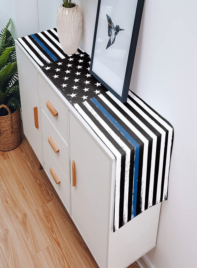Ldtrchee Thin Blue Line Black Table Runner - Cotton Linen 36 Inches Long, American Police USA Flag Dress Scarves, Rustic Table Runner for Dining/Coffee/Holiday Table, Gift for Law Enforcement - Image 5