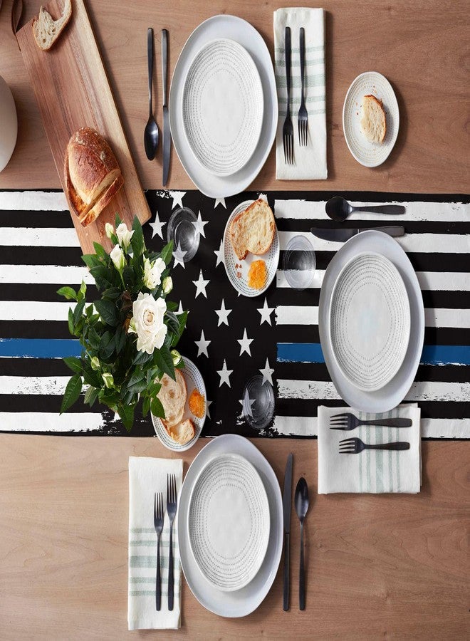 Ldtrchee Thin Blue Line Black Table Runner - Cotton Linen 36 Inches Long, American Police USA Flag Dress Scarves, Rustic Table Runner for Dining/Coffee/Holiday Table, Gift for Law Enforcement - Image 3