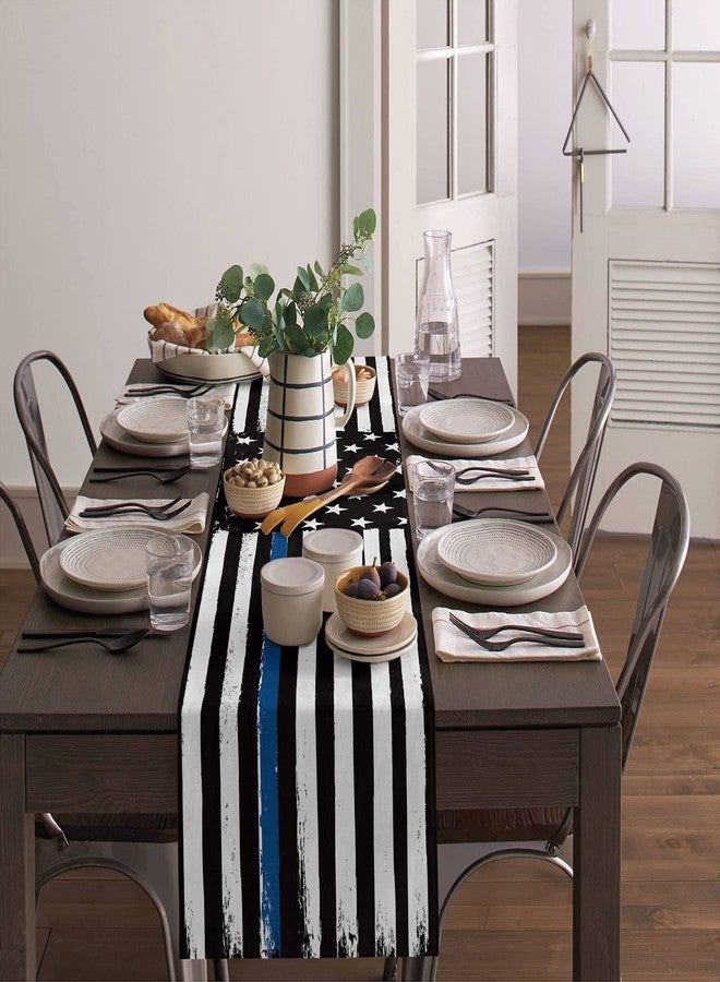 Ldtrchee Thin Blue Line Black Table Runner - Cotton Linen 36 Inches Long, American Police USA Flag Dress Scarves, Rustic Table Runner for Dining/Coffee/Holiday Table, Gift for Law Enforcement - Image 4