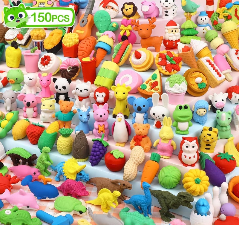 HINZER 150 Pack Animal Erasers for Kids Bulk Pull Apart 3D Puzzle Erasers Treasure Box Toys for Classroom Rewards and Prizes Class Treasure Box Kids Party Favors Back to School Supplies Gift - Image 1
