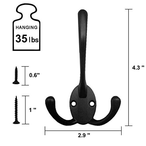 HADWER Wall Mounted Coat Hooks 5 Pack Heavy Duty Black Hardware Robe Hooks Decorative for Single Hanging Coats Towel Cubicle Classroom Kitchen Bath Backpack Hat Hook - Image 3