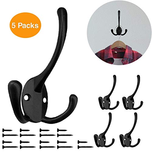 HADWER Wall Mounted Coat Hooks 5 Pack Heavy Duty Black Hardware Robe Hooks Decorative for Single Hanging Coats Towel Cubicle Classroom Kitchen Bath Backpack Hat Hook - Image 2