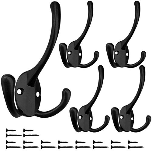 HADWER Wall Mounted Coat Hooks 5 Pack Heavy Duty Black Hardware Robe Hooks Decorative for Single Hanging Coats Towel Cubicle Classroom Kitchen Bath Backpack Hat Hook - Image 4