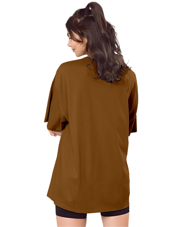 SHODOX® Bio-Washed Anti Bacterial 100% Pure Cotton Women’s Oversized Solid T-Shirt | Cozy Soft, Less Wrinkles Loose Fit, Drop Shoulder, Korean Baggy Style Tees for Girls - Image 2