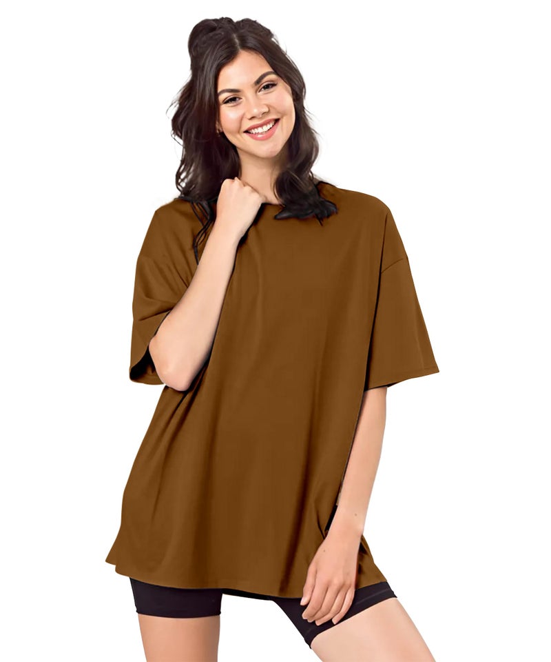 SHODOX® Bio-Washed Anti Bacterial 100% Pure Cotton Women’s Oversized Solid T-Shirt | Cozy Soft, Less Wrinkles Loose Fit, Drop Shoulder, Korean Baggy Style Tees for Girls - Image 1