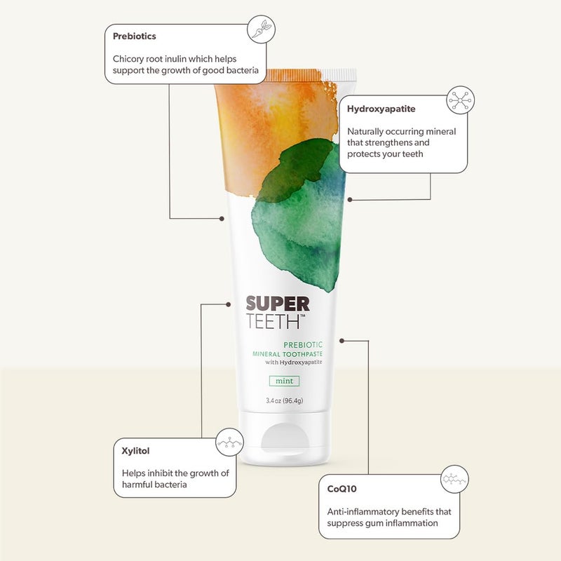 SUPER TEETH SuperTeeth Hydroxyapatite, Fluoride-Free Toothpaste with Prebiotics | Fights Cavities & Plaque Buildup | Remineralizes Teeth & Freshens Breath | Mint Flavored Toothpaste Made in The USA - Image 3