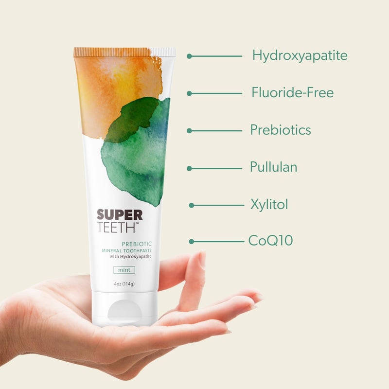 SUPER TEETH SuperTeeth Hydroxyapatite, Fluoride-Free Toothpaste with Prebiotics | Fights Cavities & Plaque Buildup | Remineralizes Teeth & Freshens Breath | Mint Flavored Toothpaste Made in The USA - Image 5