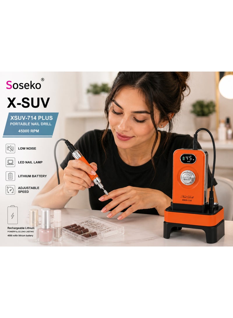 Soseko XSUV-714 Plus Professional Portable Nail Drill, 45000 RPM Rechargeable Electric Nail File Machine - Image 2