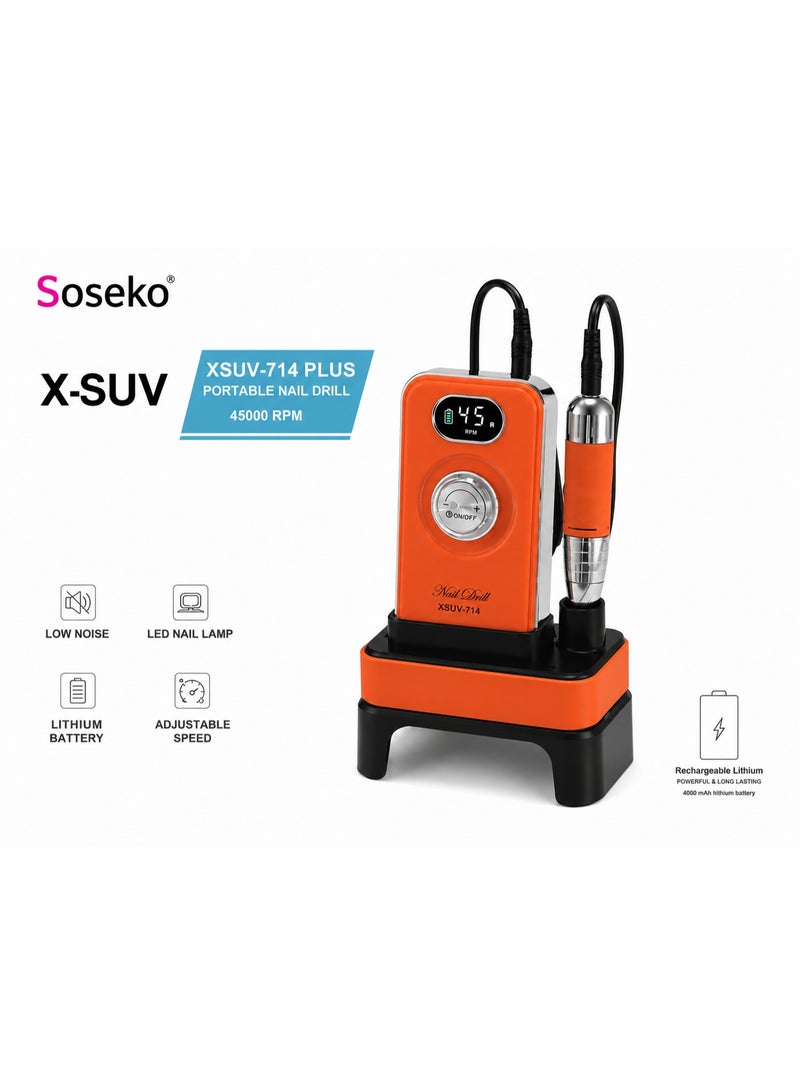 Soseko XSUV-714 Plus Professional Portable Nail Drill, 45000 RPM Rechargeable Electric Nail File Machine - Image 1
