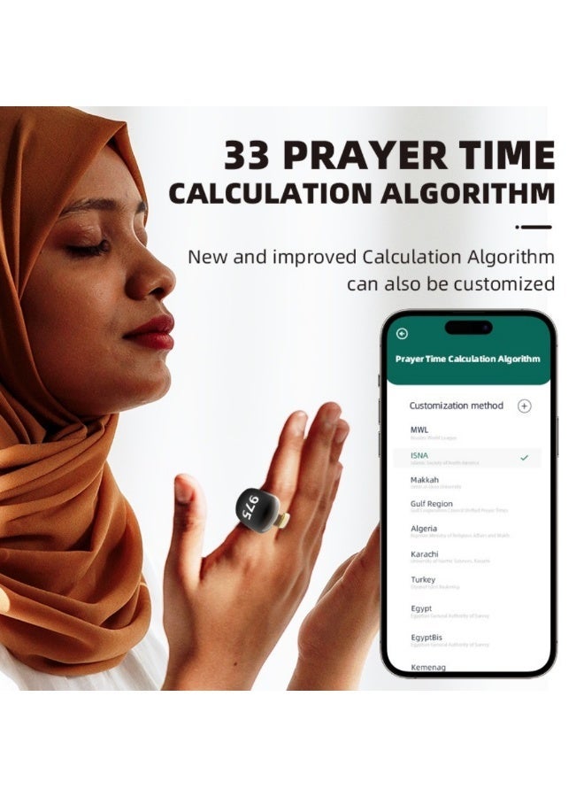 دومرز‌ خاتم عداد التسبيح الذكي من دومارز، خاتم ذكر ذكي للتسبيح، خاتم ذكر مقاوم للماء بمعيار IP68 مع شاشة OLED وخمسة أحجام قابلة للاستبدال، عداد صلاة لاسلكي بتقنية بلوتوث مع تنبيه بالاهتزاز، خواتم صلاة إسلامية ذكية، للصلاة والتذكير، للمنزل وغير ذلك (بنفسجي) - Image 5