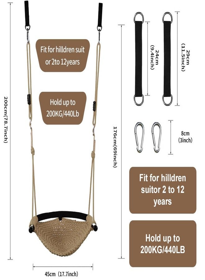 nets Tribe Hand-Knitting Toddler Swing, Swing for Kids with Adjustable Ropes, Heavy Duty Rope Play Secure Children Swing Set, for Indoor, Outdoor, Playground, Tree, 440 lbs Capacity (Light Brown) - Image 5