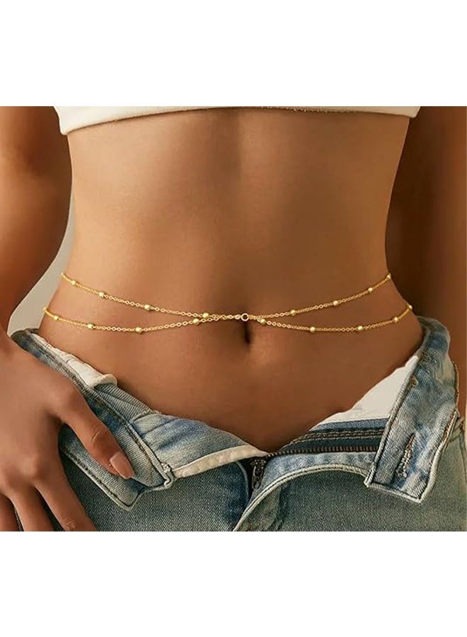 سلسلة خصر للنساء، سلسلة بطن مطلية بالذهب أنيقة للخصر، سلسلة خرز ساتلايت مقاومة للماء، سلسلة جسم بسيطة من المجوهرات للنساء - Image 4