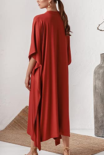 YouKD Women's Long Kaftan Bohemian Beach Swimsuit Cover Up Dress Plus Size Robe A Red - Image 4