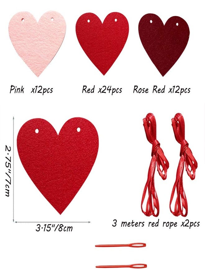 TrlaFy 48Pcs Heart Garland Banner for Valentines Day Decorations Red Pink Heart Felt Banners Garland for Fireplace, Anniversary, Wedding, Engagement Party Home Decor - Image 5