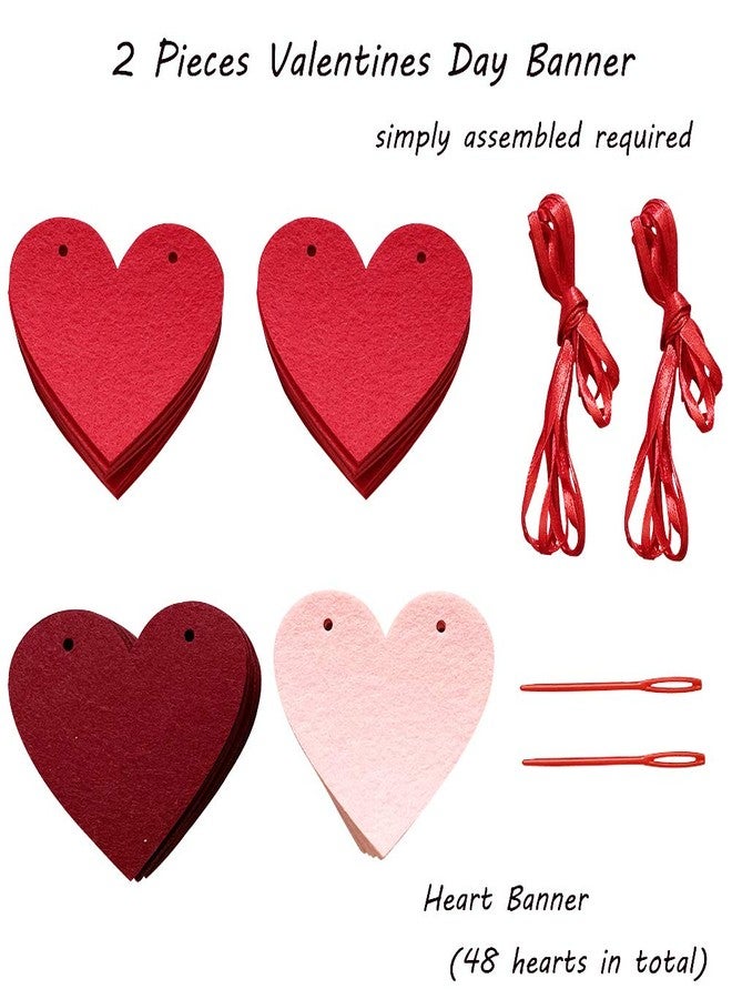 TrlaFy 48Pcs Heart Garland Banner for Valentines Day Decorations Red Pink Heart Felt Banners Garland for Fireplace, Anniversary, Wedding, Engagement Party Home Decor - Image 4