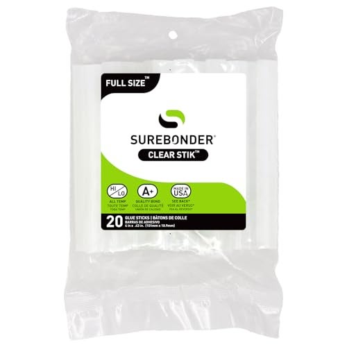 Surebonder Full-Size Hot Glue Sticks for Craft, DIY, and Repairs, All Purpose, All Temperature - 4-Inch Length - 20 Pack, Clear - Image 1
