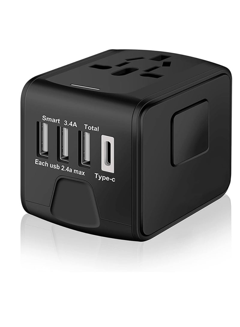 Excefore Universal International Travel Power Adapter W/High Speed 2.4A USB, 3.0A Type-C Wall Charger, European Adapter, Worldwide AC Outlet Plugs Adapters for Europe, UK, US, AU, Asia-Black - Image 1