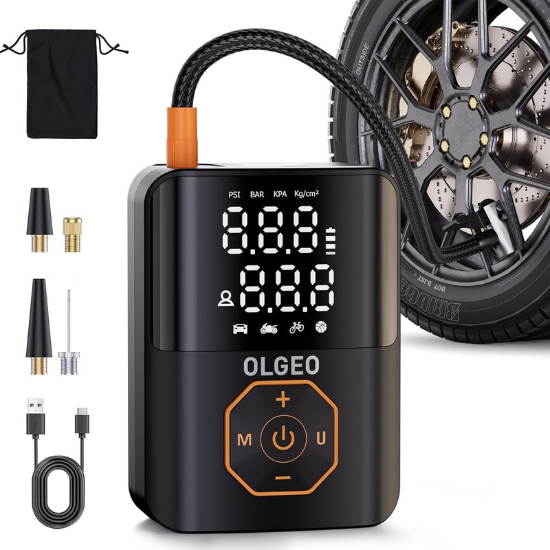 OLGEO Portable Tire Inflator, 160 PSI Air Compressor for Car Tires with Pressure Sensing - Image 1