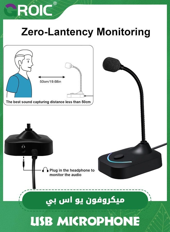 GROIC USB Computer Microphone, Plug &Play Desktop Omnidirectional Condenser PC Laptop Mic, Mute Button with LED Indicator, Compatible Windows/Mac, Ideal for YouTube, Skype, Recording, Games  - Image 5