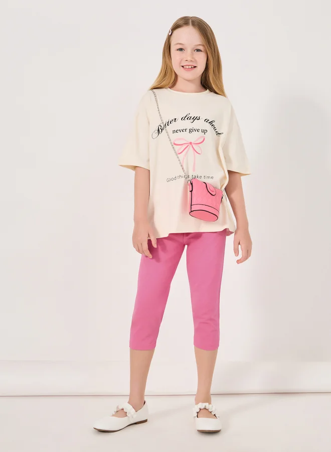 Styli Styli Solid Capri Leggings with Elastic Waistband