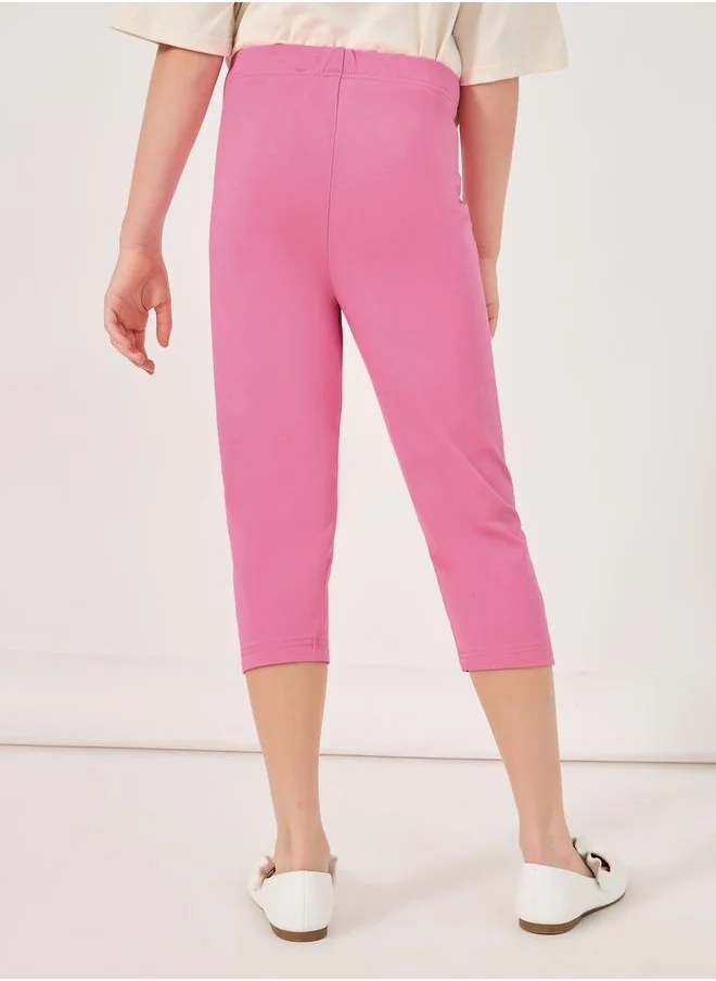 Styli Solid Capri Leggings with Elastic Waistband