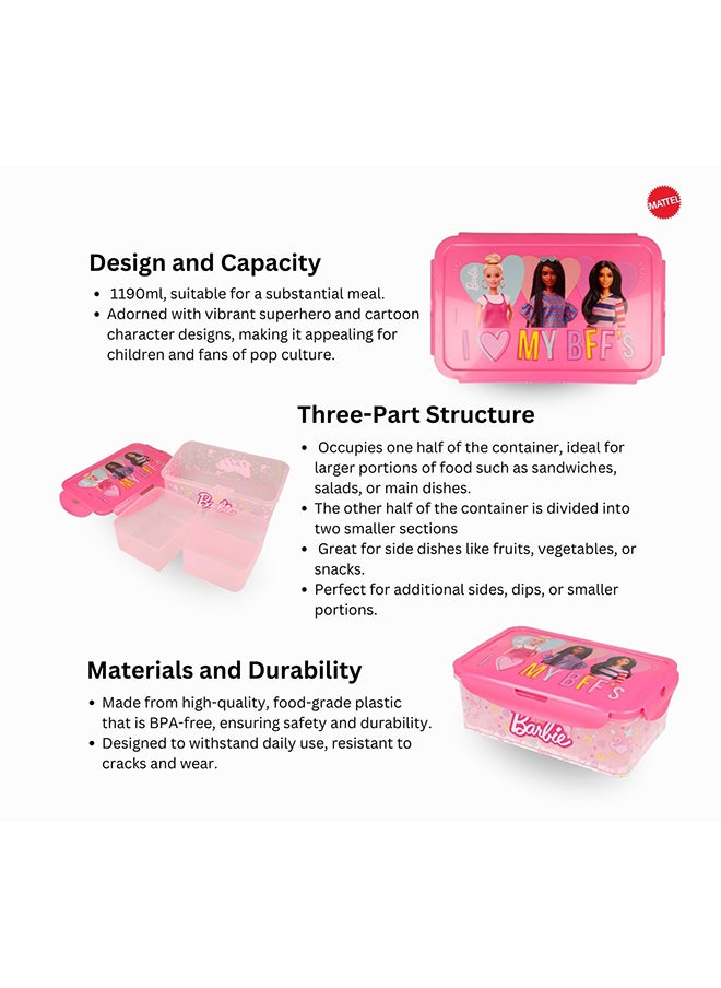 Mattel Games Barbie Lunch Box Sandwich Box Food Container with removable multi compartments and easy locking mehanism 1190 ml  - Image 4