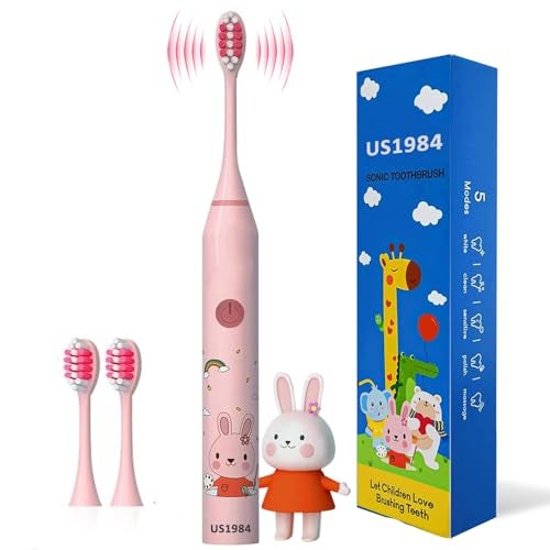US1984 Sonic Electric Toothbrush for Adults with 5 Modes, 3 Brush Heads & Rechargeable, Last up to 30 Days, Ultra Soft Nylon Bristles, IPX7 Waterproof, Kids Power Toothbrush (Pink) - Image 1