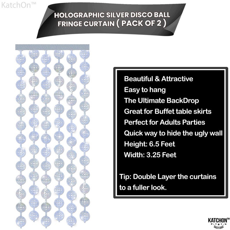 KatchOn, Silver Disco Ball Fringe Curtain, Pack of 2 | Disco Party Decorations | Foil Fringe Streamers, Silver Ball Backdrop | Bachelorette, Birthday Decorations | Bridal Shower, 2026 Graduation Decor - Image 3